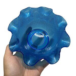 VTG Colony Italy Blue Ruffled Waffle Glass Bowl | Decorative Candy Dish 5.25"